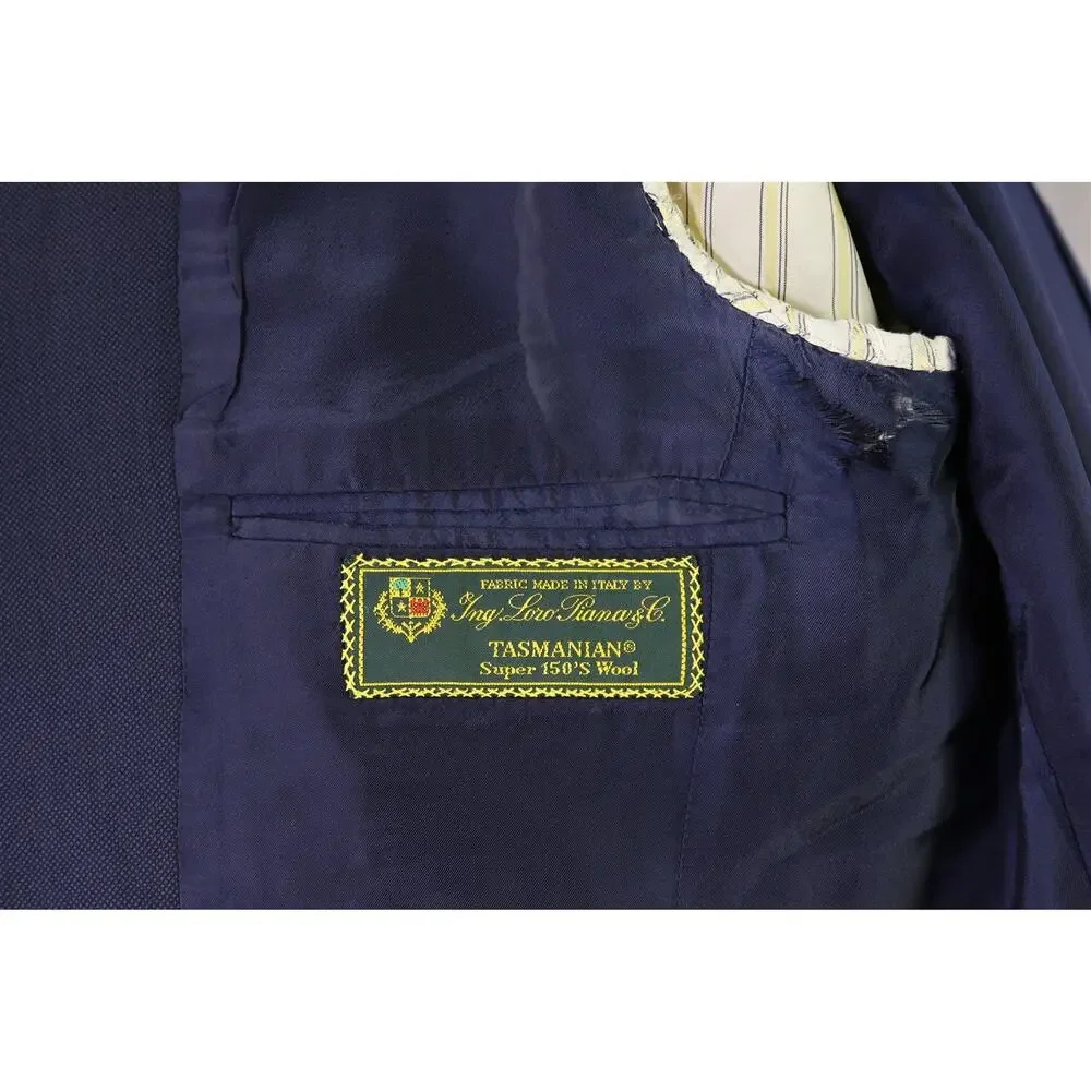 Loro Piana Bespoke Tailored Navy Blue Birdseye Woven Super 150's Wool Blazer 42R